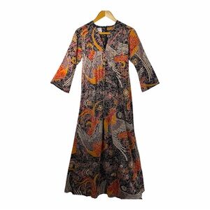 60s 70s Vintage Maxi Dress Liberty House Hawaii Lilia S/M Tiki Bird Floral Boho